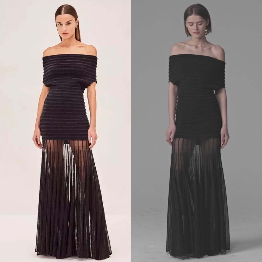 ALEXIS Marce Black Sheer Stripe Maxi Dress Off-Shoulder Size XL NWT - Picture 3 of 15